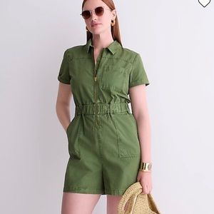 NWT J Crew Green Zip Front Chino Romper Size 6